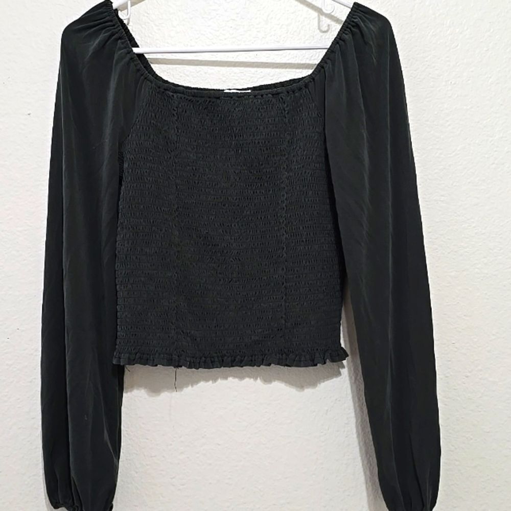 Bohme Dark Green Smocked Puff Sleeve Blouse S